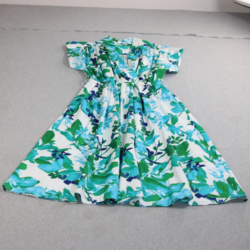 Calvin Klein Dress Women 6 Green Floral Fit Flare V Neck Short Sleeve Midi READ
